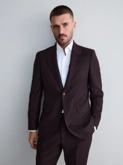 Pakken|Next - Slim Fit - Signature Zignone flanellen colbert van Italiaanse wol-kasjmier blend Bordeauxrood