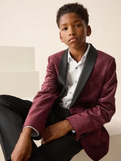 Kostuums En Herenvesten|Next - Textured Velvet Blazer (3-16yrs) Bordeauxrood