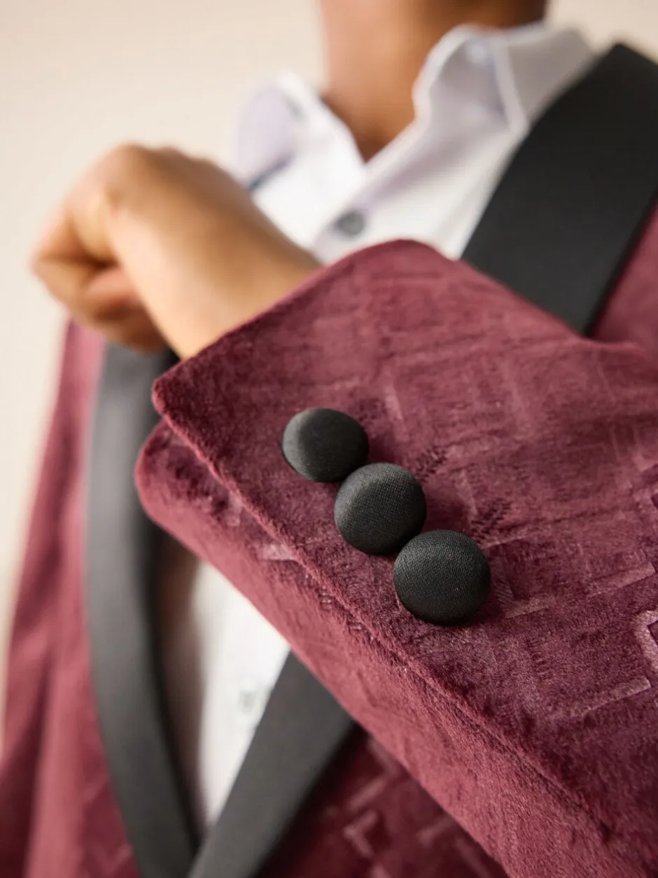 Kostuums En Herenvesten|Next - Textured Velvet Blazer (3-16yrs) Bordeauxrood