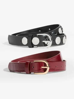 Ceintuurs*Friends Like These - Studded Belts 2 Pack Bordeauxrood en zwart