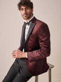 Smokings En Feestkleding|Formele Broek|Next - Slim Fit - Fluwelen blazer met patroon Bordeauxrood geometrisch