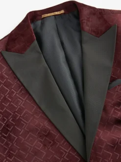Smokings En Feestkleding|Formele Broek|Next - Slim Fit - Fluwelen blazer met patroon Bordeauxrood geometrisch