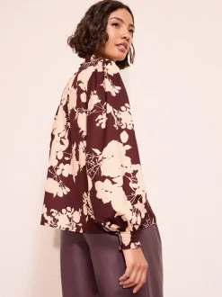 Tops En T-Shirts|Blouses En Overhemden*Friends Like These - blouse met V-hals, knopen en lange mouwen Bordeauxrood met bloemenprint