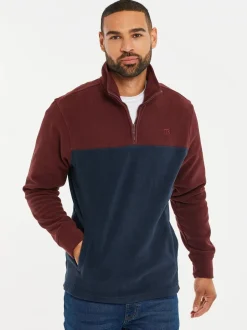 Sweaters En Hoody´S|Sweaters En Hoody´S*Threadbare Bordeauxrood/marineblauw - tweekleurige fleece sweatshirt met kwartrits