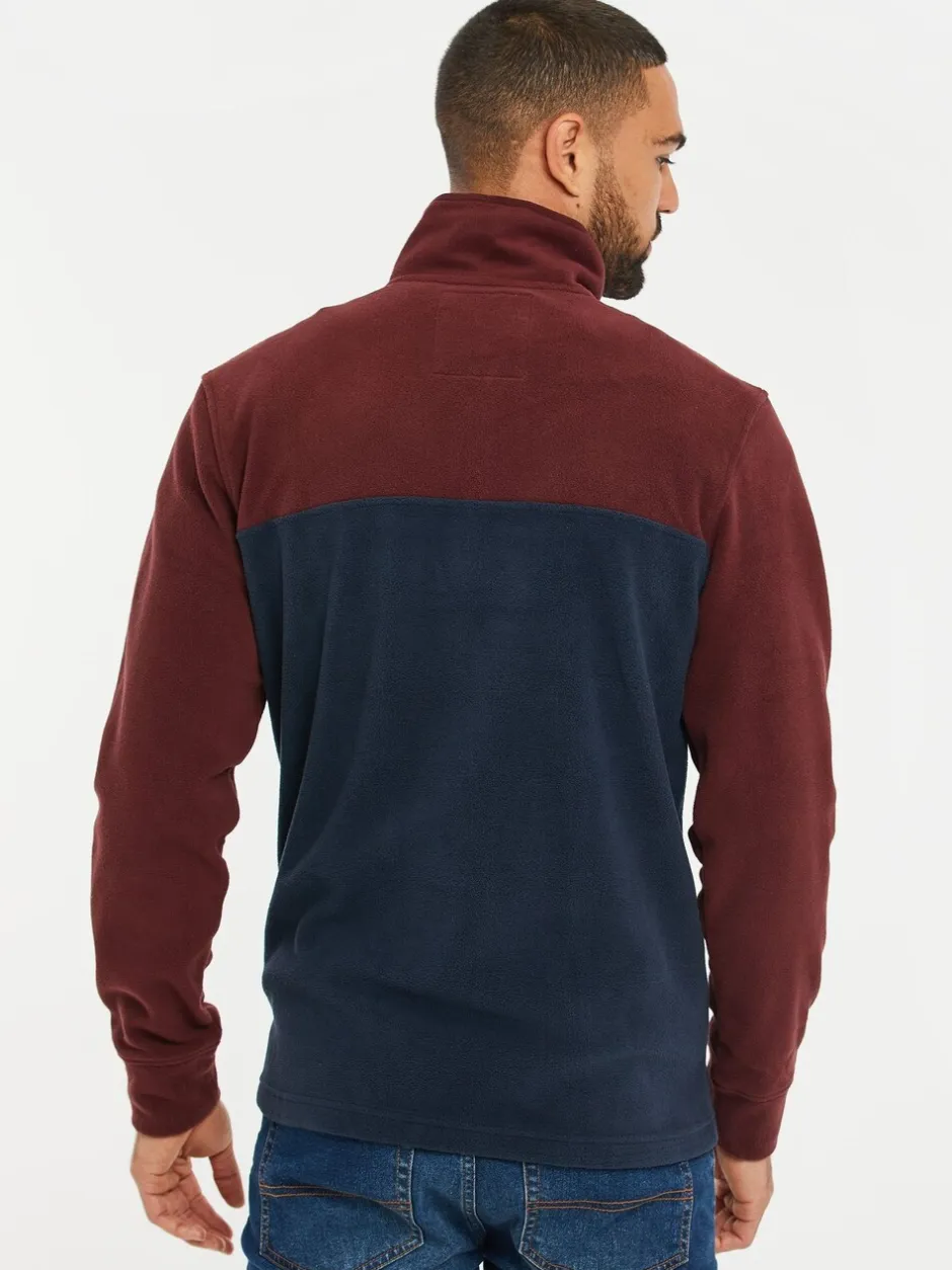Sweaters En Hoody´S|Sweaters En Hoody´S*Threadbare Bordeauxrood/marineblauw - tweekleurige fleece sweatshirt met kwartrits