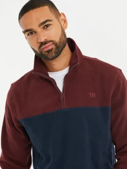 Sweaters En Hoody´S|Sweaters En Hoody´S*Threadbare Bordeauxrood/marineblauw - tweekleurige fleece sweatshirt met kwartrits