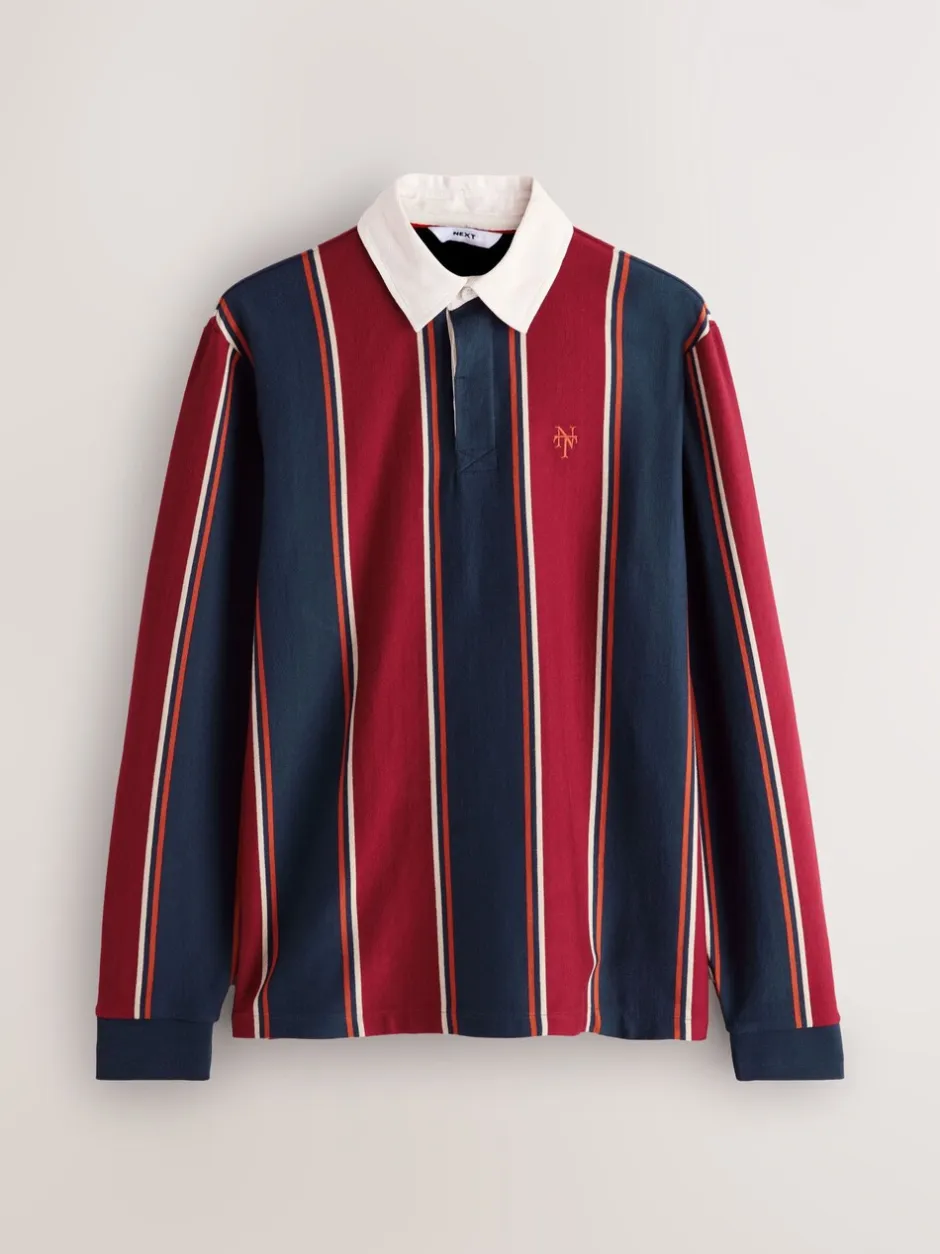 T-Shirts En Hemden|Next Bordeauxrood-marineblauw gestreept - Rugbyshirt