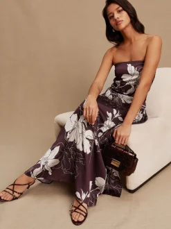 Rokken*Next Brdeauxrood/ecru - Kew Collection Satin Midi Skirt