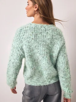 Gebreide Kleding*Next - Fuzzy Texture V-Neck Cardigan Bright Green Neppy