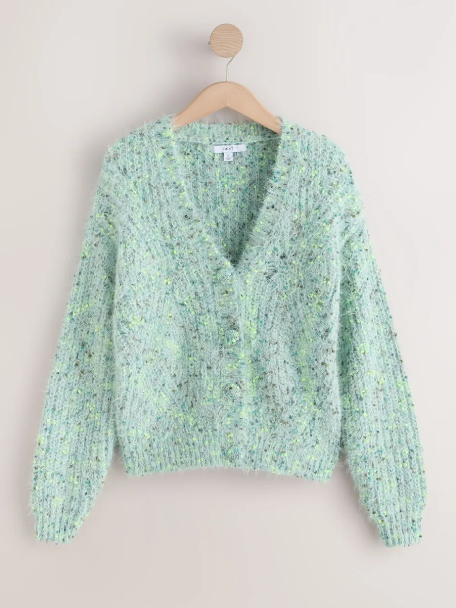 Gebreide Kleding*Next - Fuzzy Texture V-Neck Cardigan Bright Green Neppy