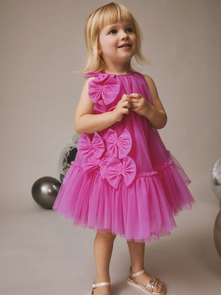 Jurken|Jurken*Next Bright Pink Bows - Mouwloze mesh jurk (3 mnd - 7 jr)
