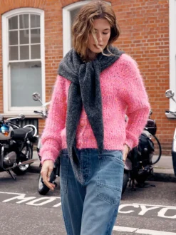 Gebreide Kleding|Next - Fuzzy Texture V-Neck Cardigan Bright Pink Neppy