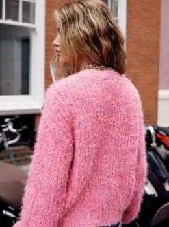 Gebreide Kleding|Next - Fuzzy Texture V-Neck Cardigan Bright Pink Neppy