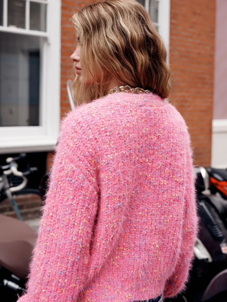 Gebreide Kleding|Next - Fuzzy Texture V-Neck Cardigan Bright Pink Neppy