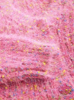 Gebreide Kleding|Next - Fuzzy Texture V-Neck Cardigan Bright Pink Neppy