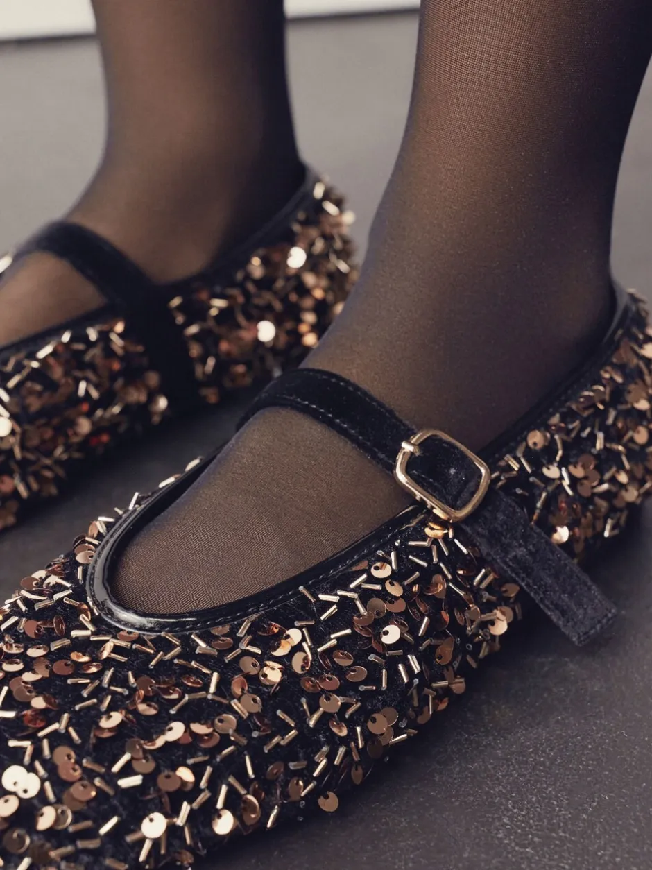 Lage Schoenen|Next - Mary Jane-schoenen met versierde pailletten van Forever Comfort® Brons