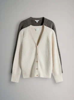 Gebreide Kleding|The Set - 2 Pack Chunky Rib Knitted Cardigans With Wool Brown Marl/Cream