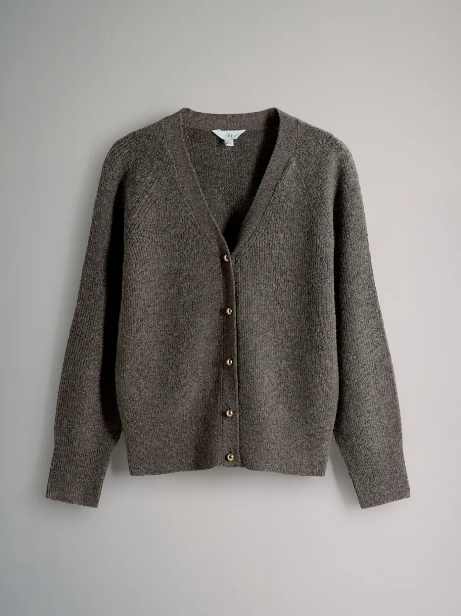 Gebreide Kleding|The Set - 2 Pack Chunky Rib Knitted Cardigans With Wool Brown Marl/Cream