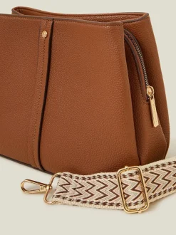 Tassen En Portemonnees|Accessorize - Faux Leather Webbing Strap Cross-Body Bag Bruin