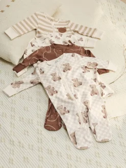 Multipacks|Babypakjes En Babypyjama's|Next Bruin - Bear Print baby slaappakjes met tweezijdige rits 4 -pack (0mnd -2jaar)