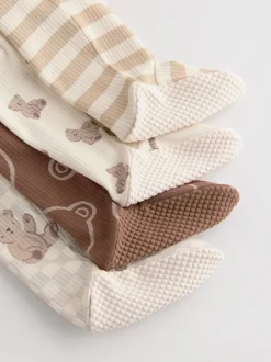 Multipacks|Babypakjes En Babypyjama's|Next Bruin - Bear Print baby slaappakjes met tweezijdige rits 4 -pack (0mnd -2jaar)