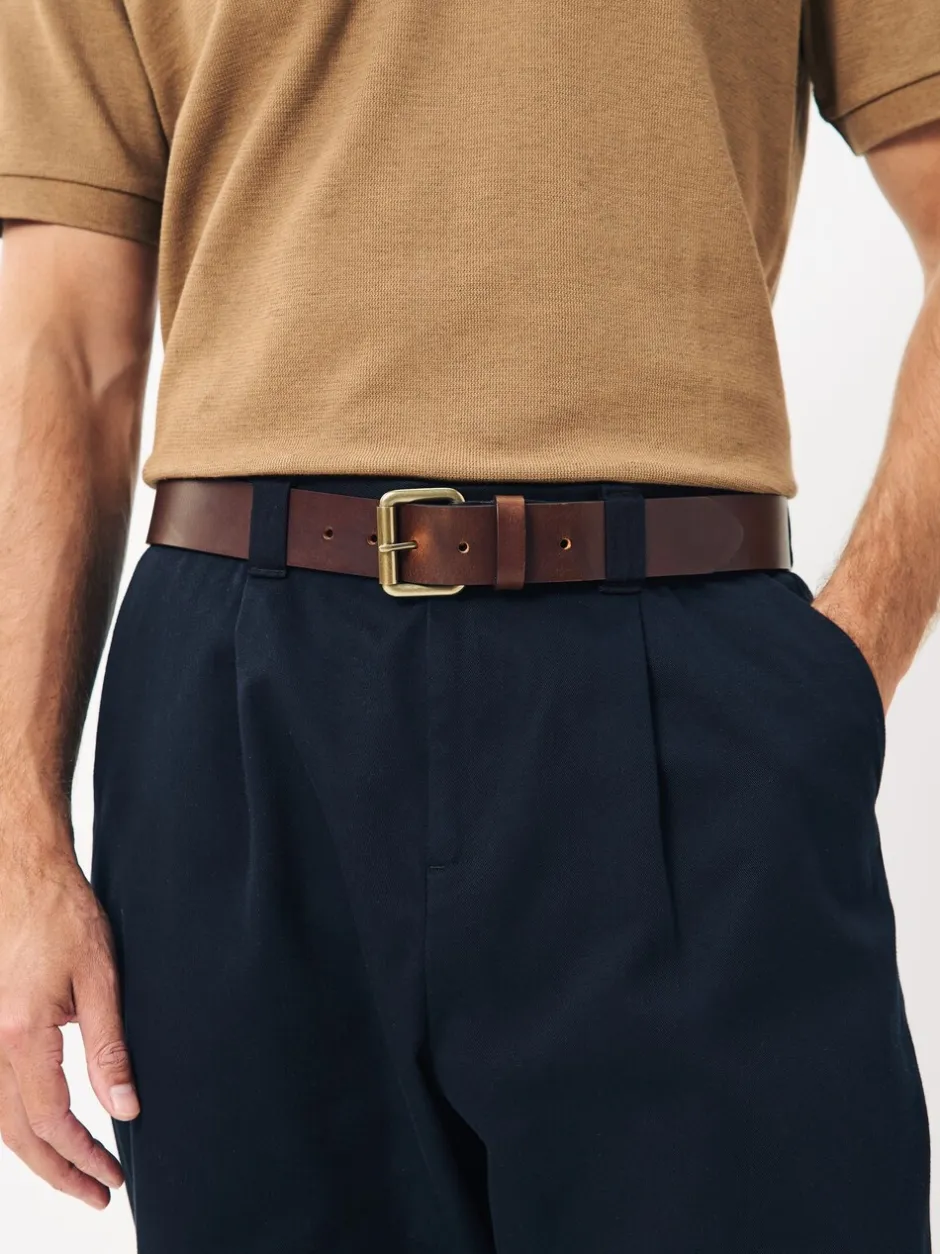 Riemen En Bretels|Next Bruin - Casual leren riem met rolgesp