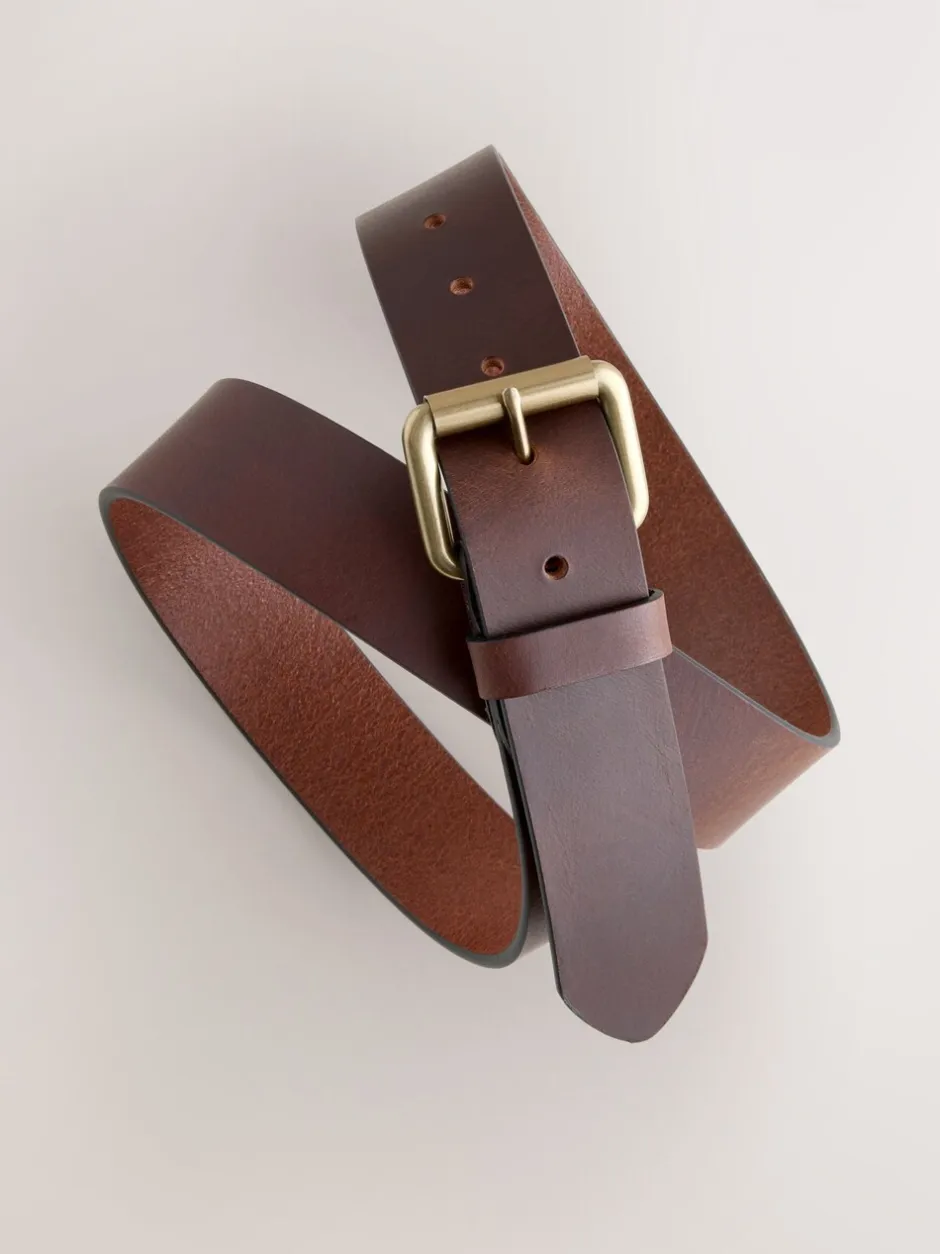 Riemen En Bretels|Next Bruin - Casual leren riem met rolgesp