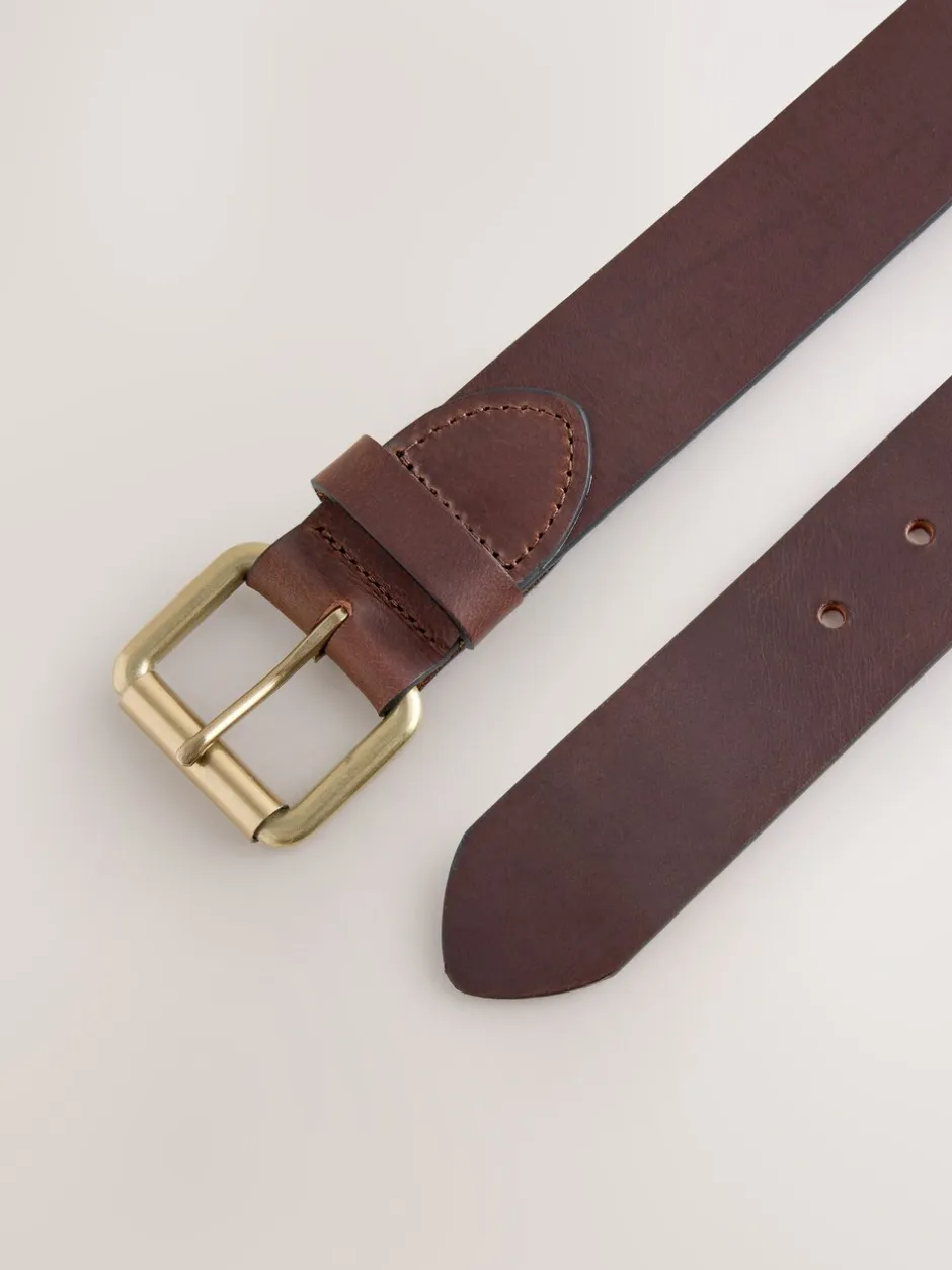 Riemen En Bretels|Next Bruin - Casual leren riem met rolgesp