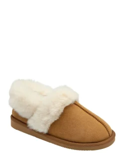 Pantoffels|Dunlop - Faux Suede Collar Full Slippers Bruin