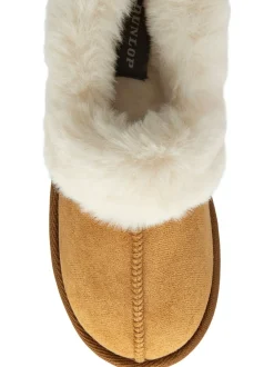 Pantoffels|Dunlop - Faux Suede Collar Full Slippers Bruin