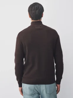 Gebreide Kleding*Next Bruin - Effen - Regular fit 100% katoenen premium trui met korte rits