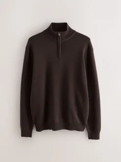 Gebreide Kleding*Next Bruin - Effen - Regular fit 100% katoenen premium trui met korte rits