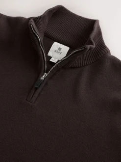 Gebreide Kleding*Next Bruin - Effen - Regular fit 100% katoenen premium trui met korte rits