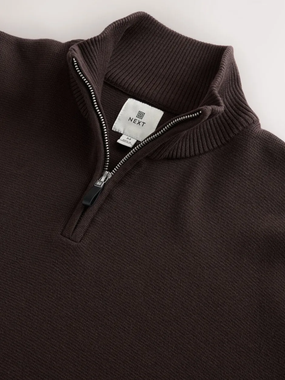 Gebreide Kleding*Next Bruin - Effen - Regular fit 100% katoenen premium trui met korte rits
