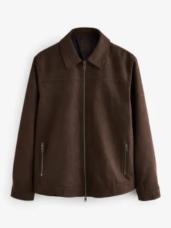Blazers En Business-Jasjes*Next - Faux Suede Zip Through Collared Shacket Bruin