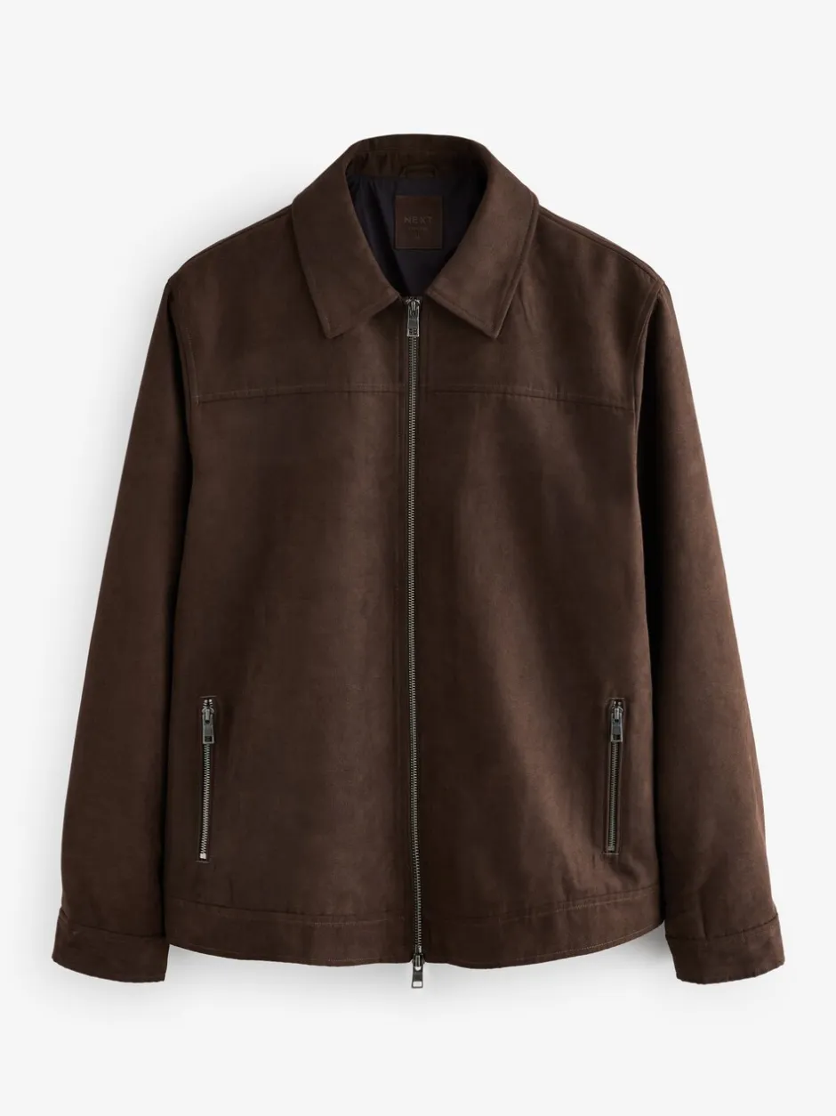 Blazers En Business-Jasjes*Next - Faux Suede Zip Through Collared Shacket Bruin