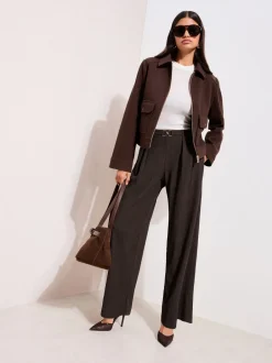 Kostuums En Werkkleding|Friends Like These - Crinkle Jersey Wide Leg Trousers with Buckle Front Bruin