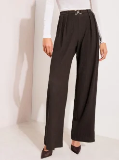 Kostuums En Werkkleding|Friends Like These - Crinkle Jersey Wide Leg Trousers with Buckle Front Bruin