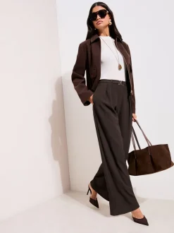 Kostuums En Werkkleding|Friends Like These - Crinkle Jersey Wide Leg Trousers with Buckle Front Bruin