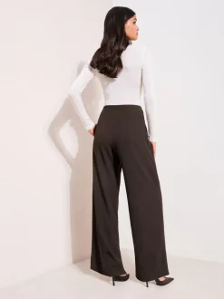 Kostuums En Werkkleding|Friends Like These - Crinkle Jersey Wide Leg Trousers with Buckle Front Bruin
