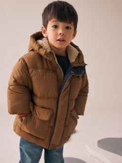 Schoolkleding|Jassen, Jacks En Kinderwagenpakjes|Next - Gewatteerde, regenbestendige jas met borgvoering (3mnd-7jr) Bruin