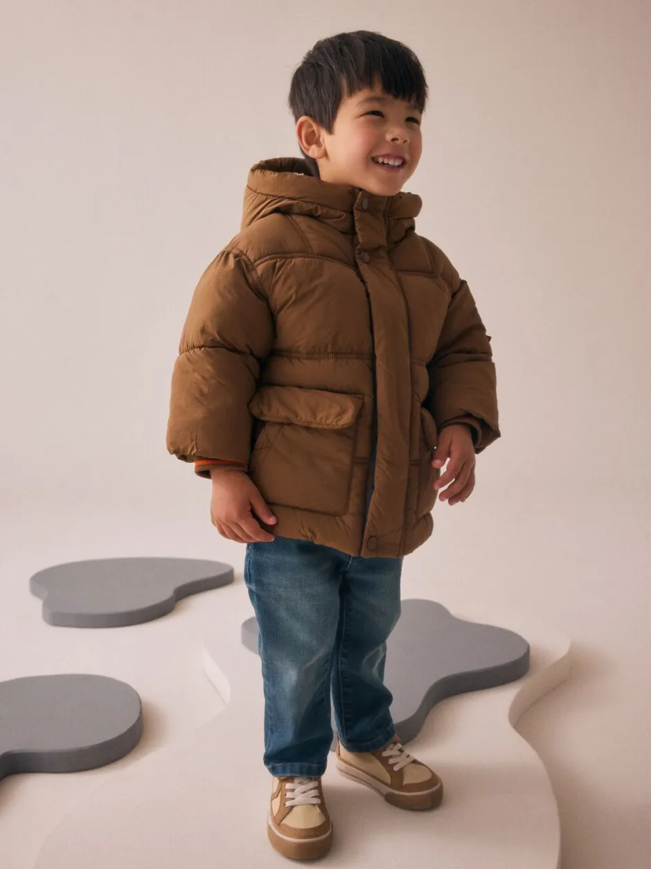 Schoolkleding|Jassen, Jacks En Kinderwagenpakjes|Next - Gewatteerde, regenbestendige jas met borgvoering (3mnd-7jr) Bruin