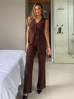 Jumpsuits En Playsuits*Girl In Mind - Trisha Tailored Waistcoat Jumpsuit Bruin