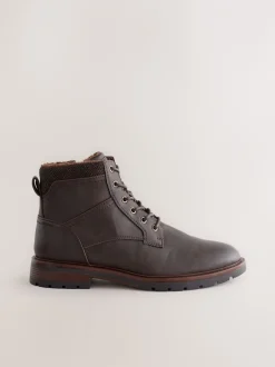 Boots|Next - Hoge borggevoerde laarzen met rits Bruin