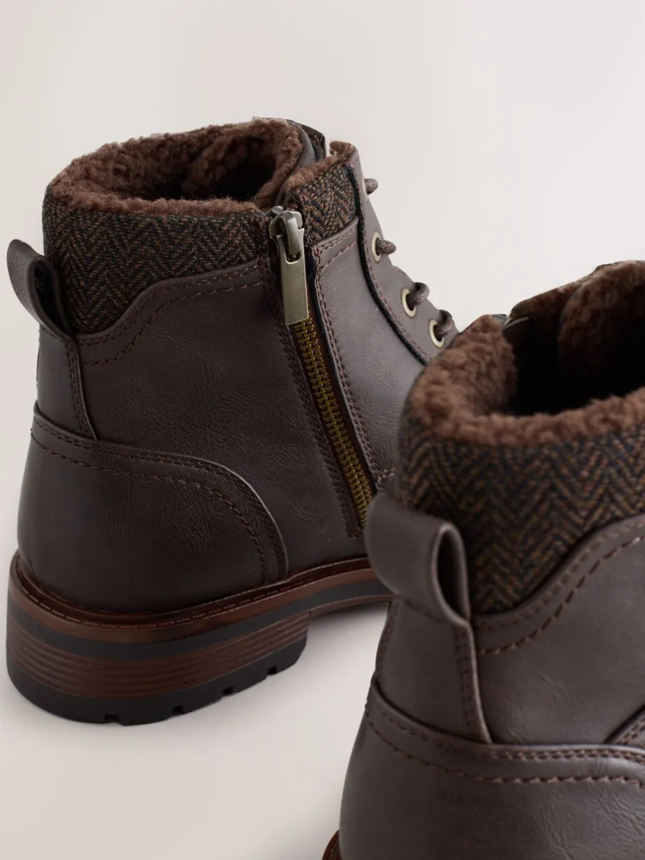 Boots|Next - Hoge borggevoerde laarzen met rits Bruin
