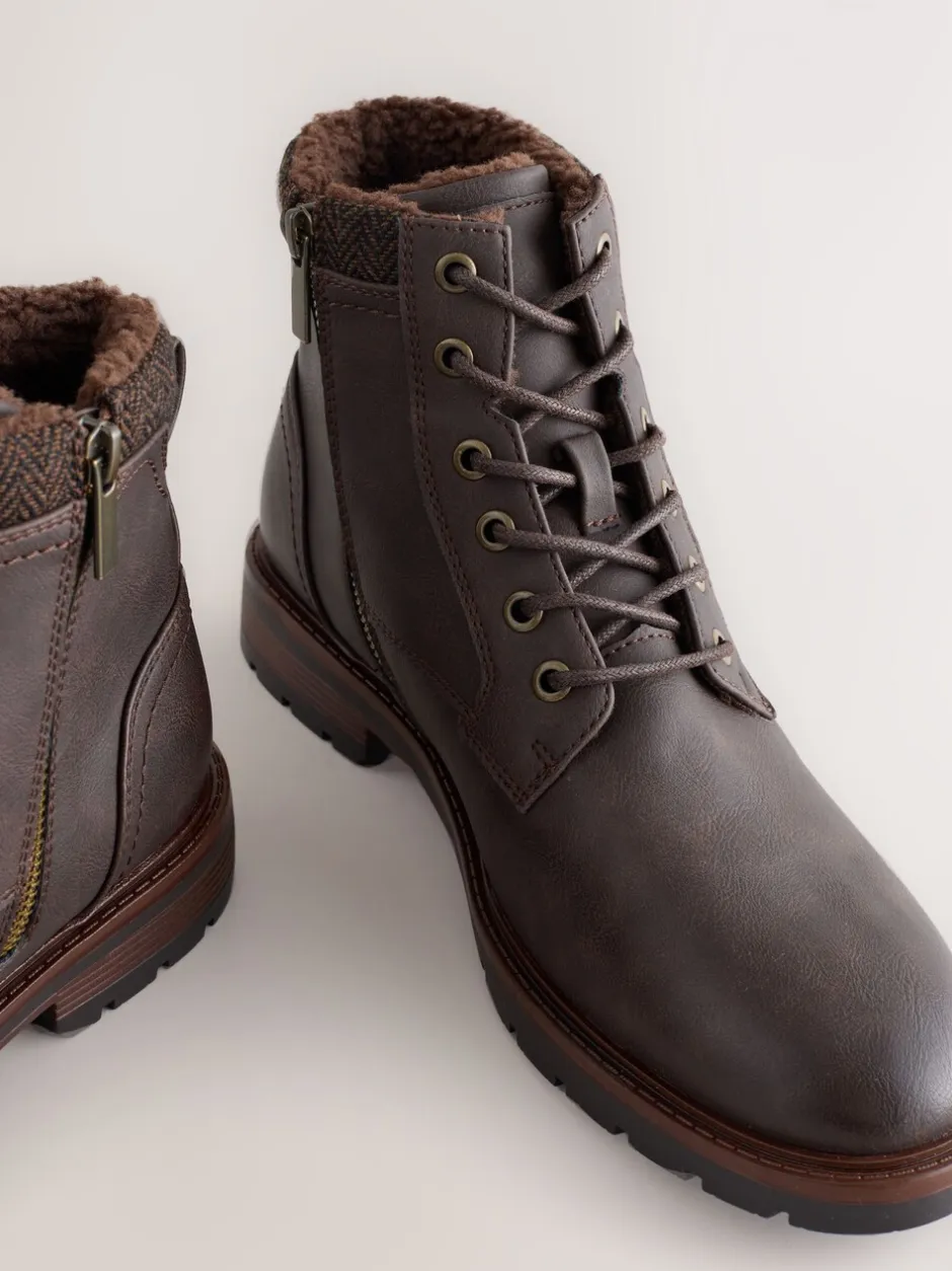 Boots|Next - Hoge borggevoerde laarzen met rits Bruin