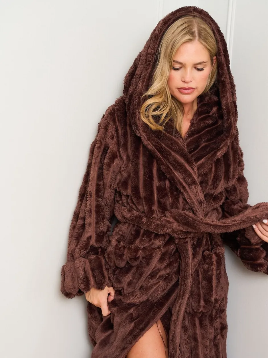 Badjassen*Jim Jam the Label - Chocolate Ribbed Dressing Brown Gown Bruin