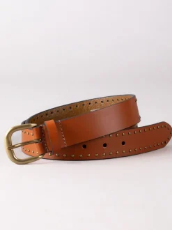 Ceintuurs|Lakeland Leather - - Leren sandaalriem met studs Bruin
