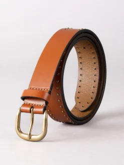 Ceintuurs|Lakeland Leather - - Leren sandaalriem met studs Bruin