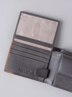 Portemonnees*Lakeland Leather Bruin - Lakeland leren dubbelgevouwen portemonnee met stiksels